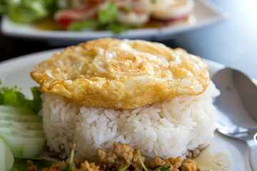 close up egg fried on rice