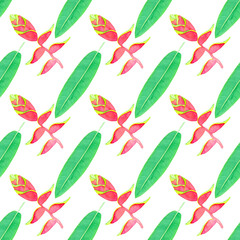 Topical flower. Seamless watercolor pattern