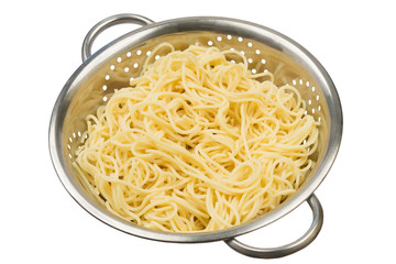 the pasta in a colander cooked