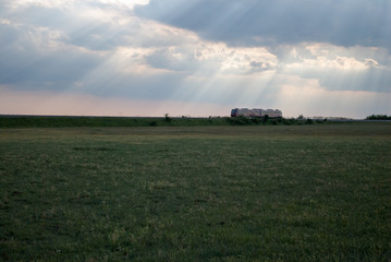 Obraz premium Train on railway in the meadow