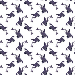 Orca or killer whale. Seamless watercolor pattern