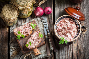 Delicious sandwich with pate and parsley
