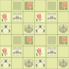 Patchwork floral roses pattern background with decorative elemen