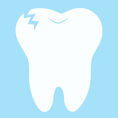 cartoon tooth decay, broken tooth, a blue background, teeth vector icon illustration,