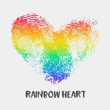 Conceptual Logo With Fingerprint Rainbow Heart.