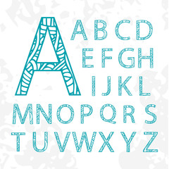 Set of doodle letters with abstract pattern on them.