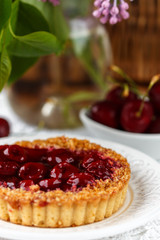 Summer berry pie. Tart, pie, cake shortbread with cherries
