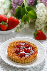 Summer berry pie. Tart, pie, cake shortbread with strawberry. Selective focus
