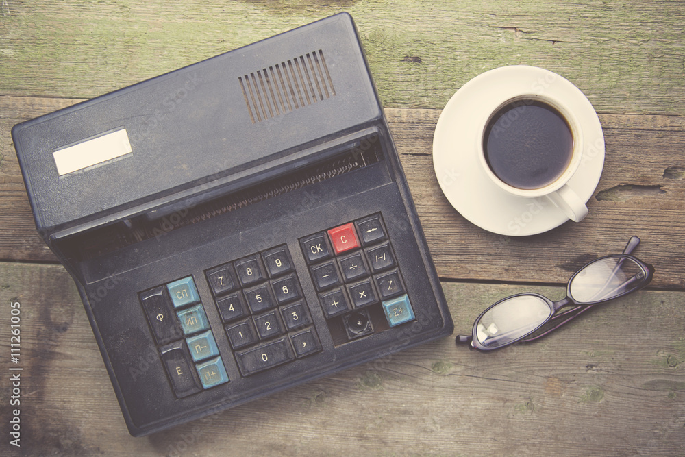 Wall mural calculator and coffee