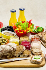 Table setting for a summer picnic - vegetables and mushrooms, ol
