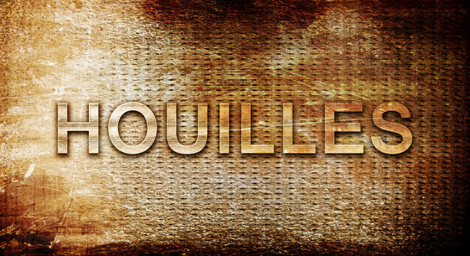houilles, 3D rendering, text on a metal background