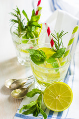 Summer drink with lime and mint
