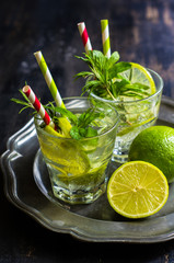 Summer drink with lime and mint