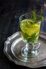 Summer drink with lime and mint