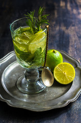 Summer drink with lime and mint
