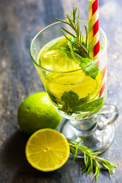 Summer drink with lime and mint