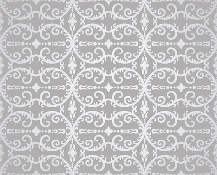 Seamless Silver Flowers And Foliage Wallpaper