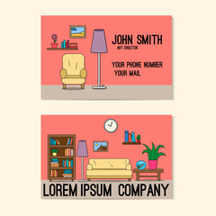 Business card template with design of sitting room.  Corporate identity.