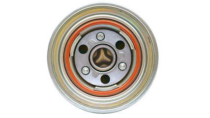 Mount the oil filter car on a white background