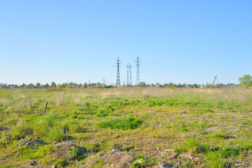 Power line in the countryside at spring.