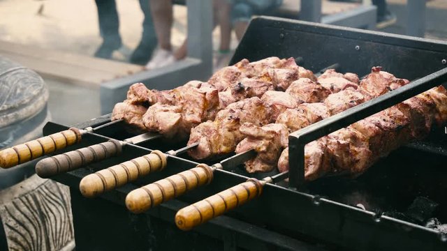 Five Skewers With Chunks of Meat