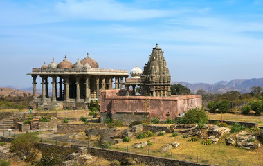 Old ancient Hindu temples on the huge territory of the Kumbhalgarh Fort , Rajasthan, India