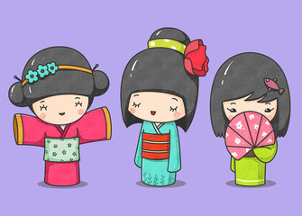 Set of Japanese Kokeshi Dolls 