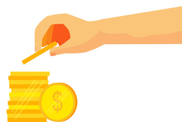 illustration for man  invest his money (golden dollar coin)