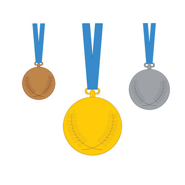 Gold, Silver, Bronze medal. Set of medal icons. Vector illustration isolated on white background.