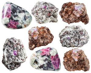 various corundum crystal in rocks isolated