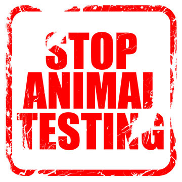 stop animal testing, red rubber stamp with grunge edges