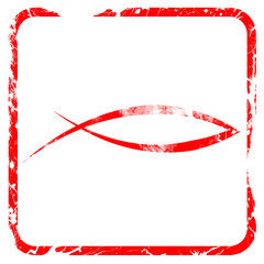 Christian fish symbol, red rubber stamp with grunge edges