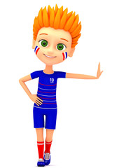 The boy leaned against a white background footballer. 3d render