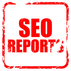 seo reports, red rubber stamp with grunge edges