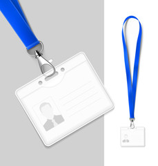 Set of lanyard with badge. Vector illustration. Ready realistic lanyard for any background