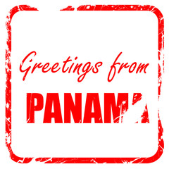 Greetings from panama, red rubber stamp with grunge edges