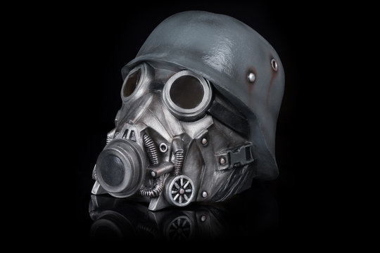 Military Helmet with Goggles and Gas Mask