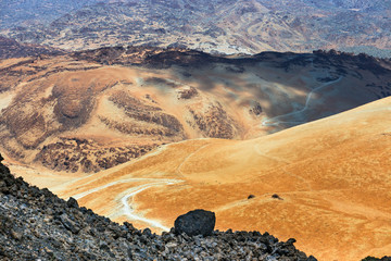 Volcanic bombs on Montana Blanca, Teide National Park, Tenerife, Canary Islands, Spain, shalow DOF