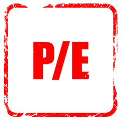 p/e, red rubber stamp with grunge edges