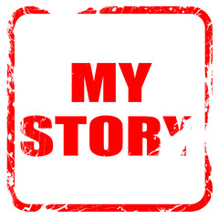 my story, red rubber stamp with grunge edges