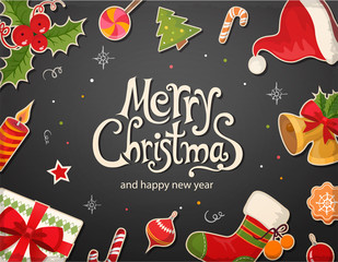 Christmas card with objects and text