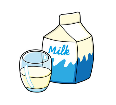 Glass of milk and a milk carton.