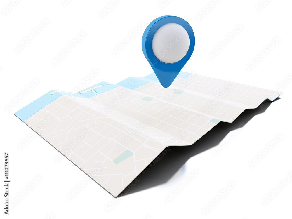 Poster 3d map with blue map pointer. navigation concept.