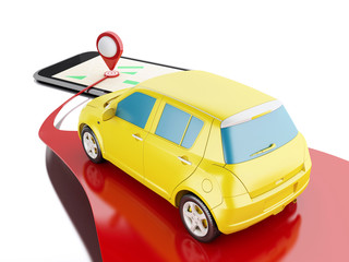 3d Car on road and map pointer.