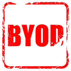 byod, red rubber stamp with grunge edges