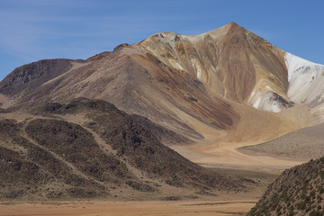 Colourful mountains at Suriplaza on the Altiplano of north east Chile close to Lauca National Park.