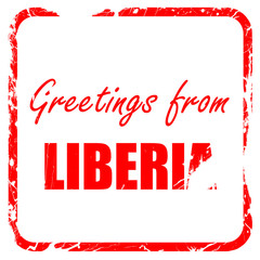 Greetings from liberia, red rubber stamp with grunge edges