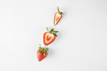 Strawberry isolated on white background on diagonal, fruits summer