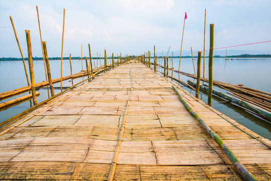 Bamboo bridge on the lake