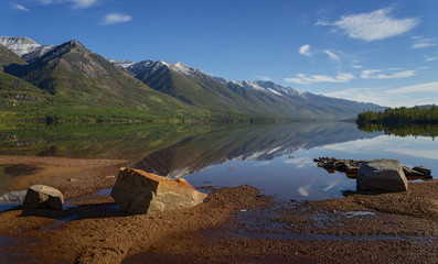 The lake Leprindo in the mountains in Transbaikalia Siberia